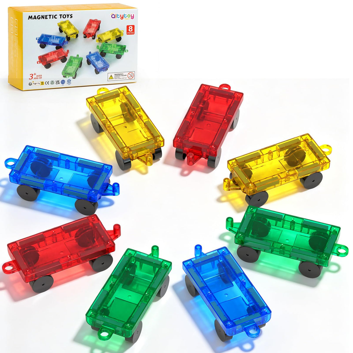 Qltytoy magnetic tiles mini cars compact size, ideal for on-the-go play.