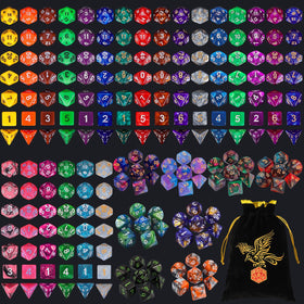 QMay polyhedral dice set in vibrant colors for tabletop RPGs