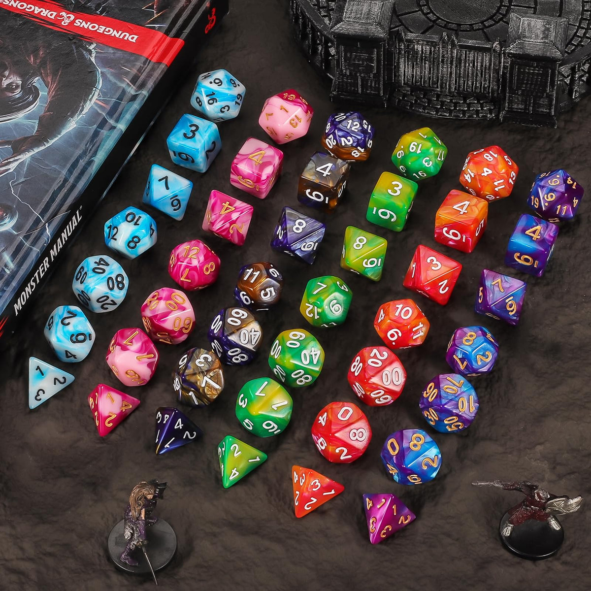 Compact dice bag included for easy storage and transport of QMAY set.