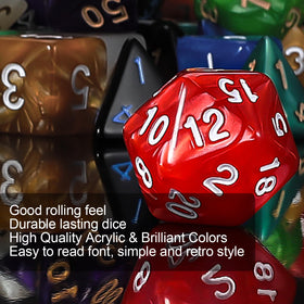 QMay 7-die set includes d20, d12, d10, d8, d6, and d4.