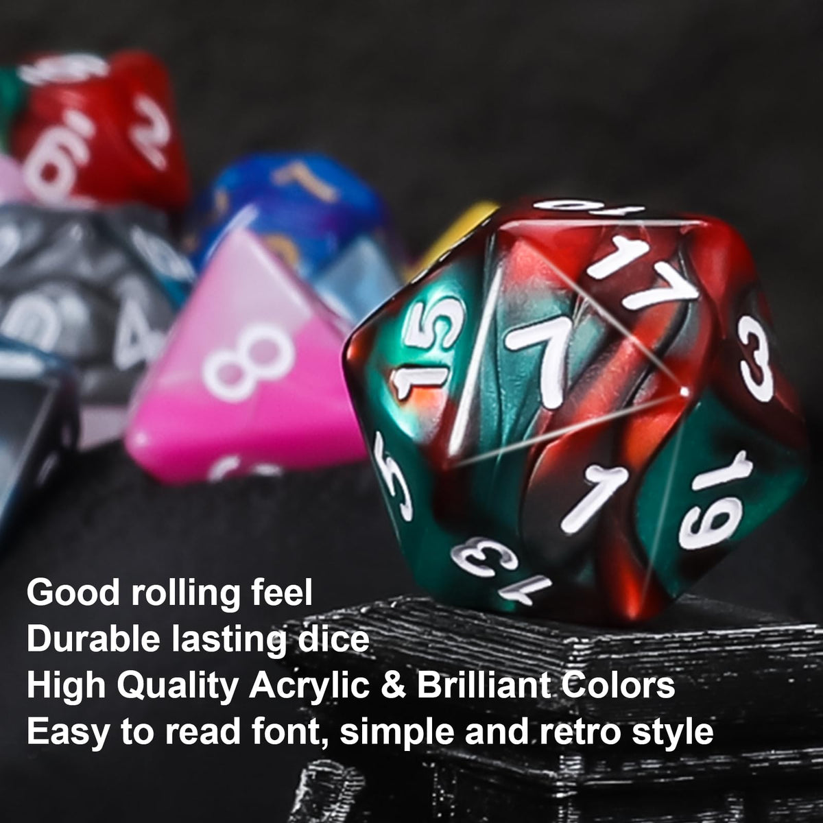 Large, easy-to-read numerals on QMAY dice speed up rolls.