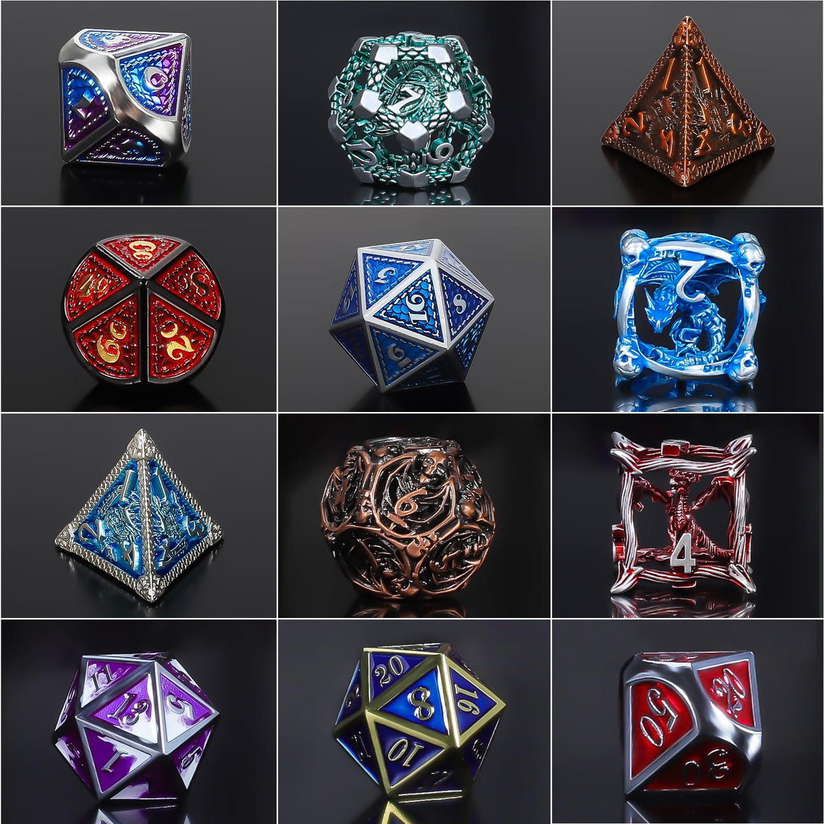 QMAY metal mystery dice D8 with bold numerals for easy readability