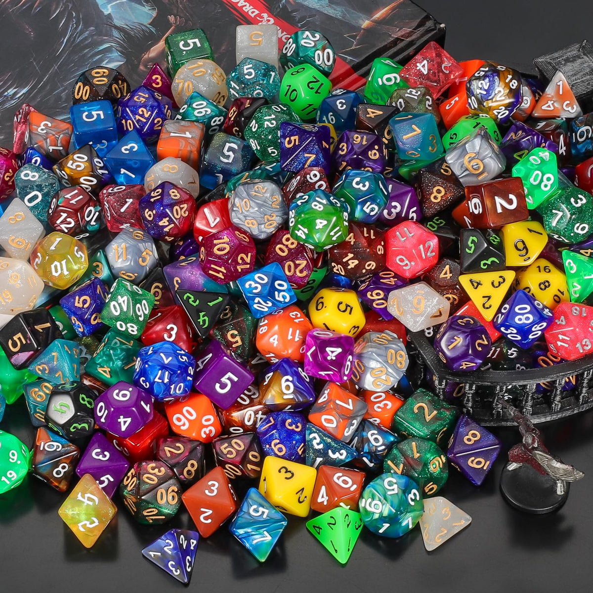 QMay organized bag and dice display for tidy storage.