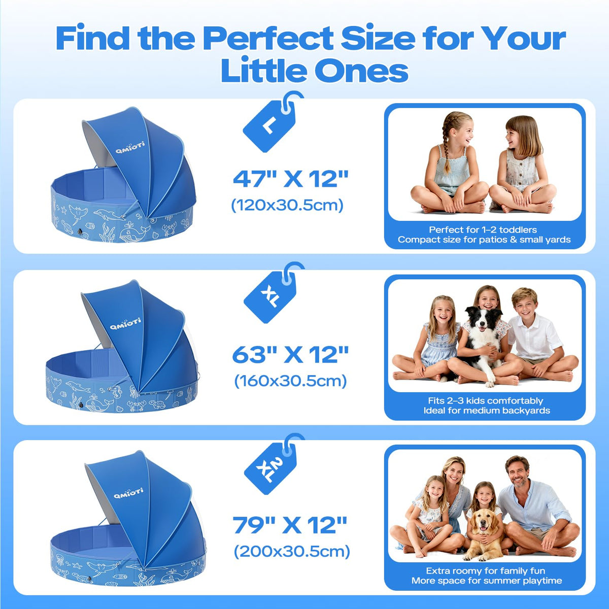 Qmioti reinforced sides keep the pool stable when filled for safe play.