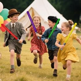 Qneiaym light sabers as photo props and stage accents for kids' events.