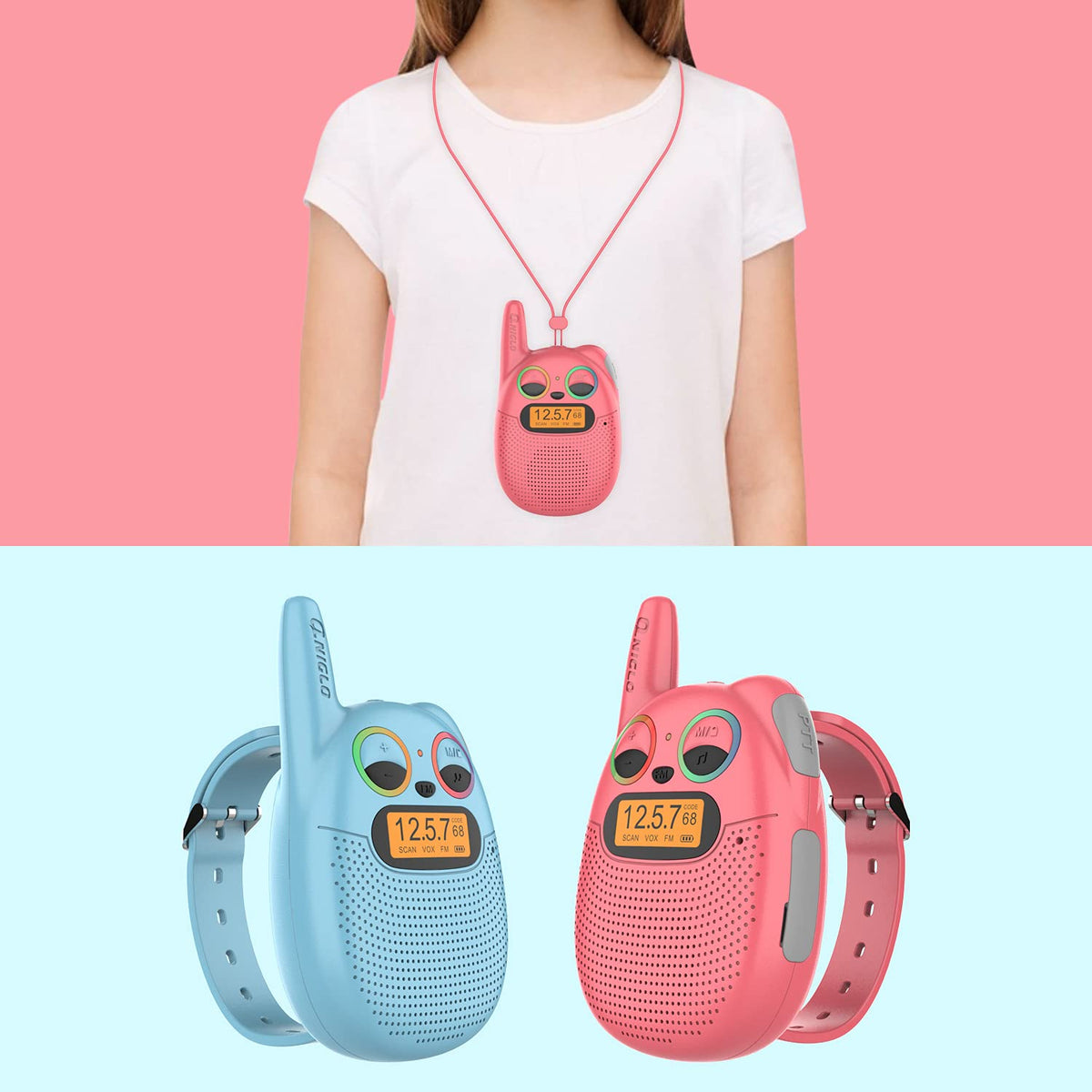 QNIGLO walkie talkie with 22 channels for versatile play and groups