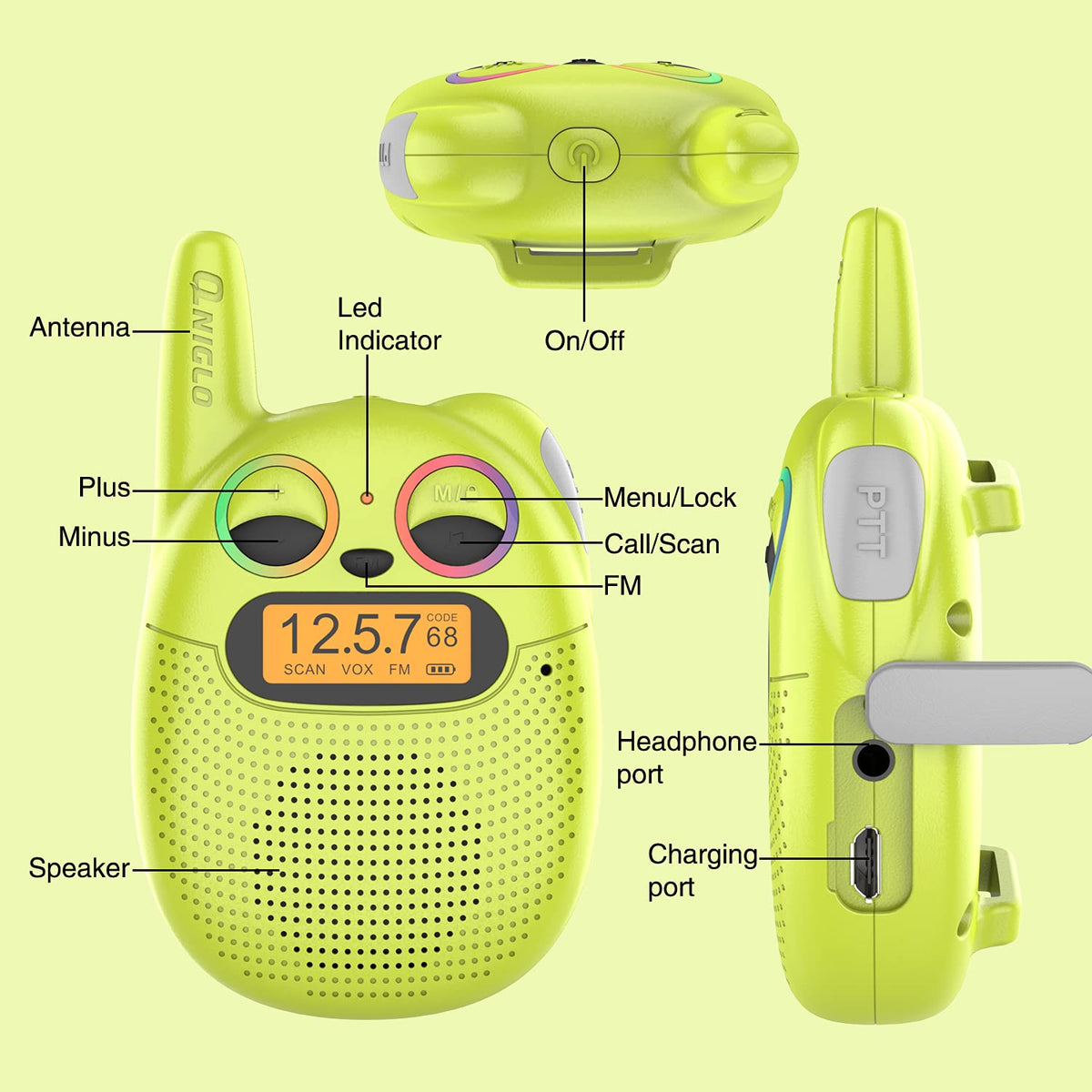 QNIGLO compact lightweight walkie talkies for easy travel