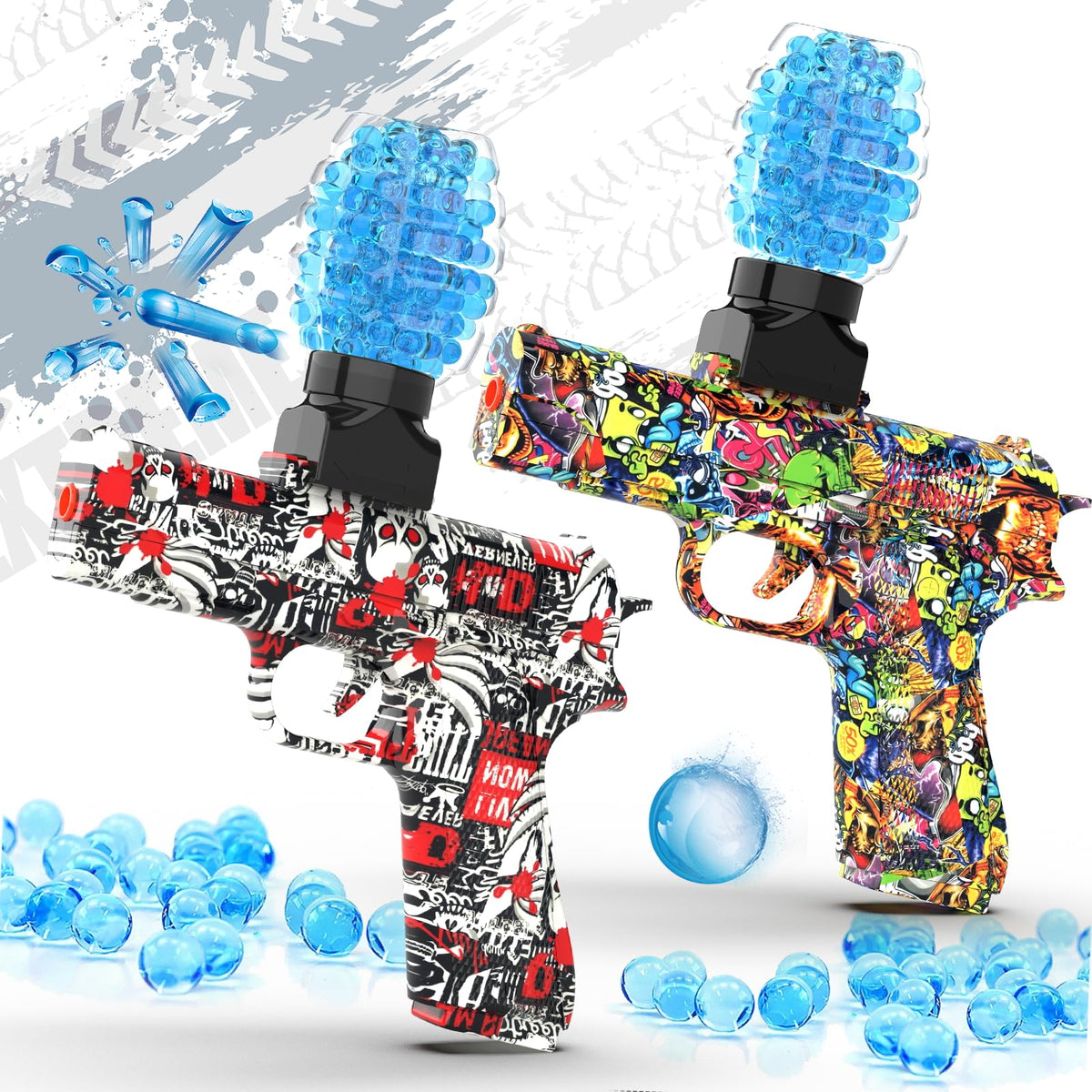 QOGELY gel ball blaster red gun side view for outdoor battles and action-packed play.