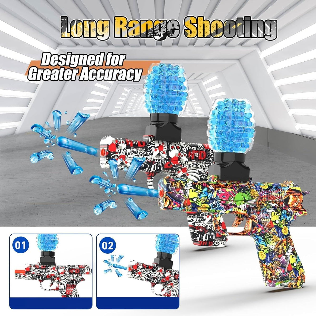 QOGELY gel ball blaster yellow gun side view for colorful team battles.