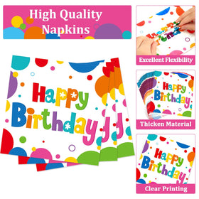QOUBAI birthday napkins 16.5-inch square, soft and absorbent for easy cleanup.