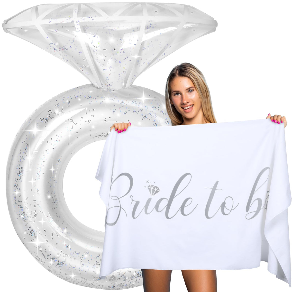 QOUBAI Bride Diamond Ring Pool Float for chic pool photos and relaxing float sessions.