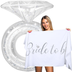 QOUBAI Bride Diamond Ring Pool Float for chic pool photos and relaxing float sessions.