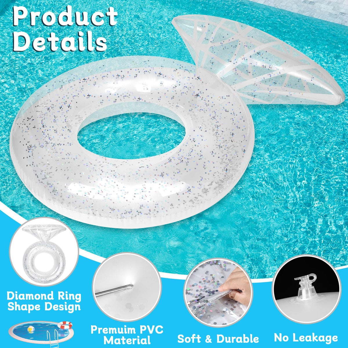 QOUBAI Silver Diamond Ring Design adds sparkle to poolside celebrations and photos.
