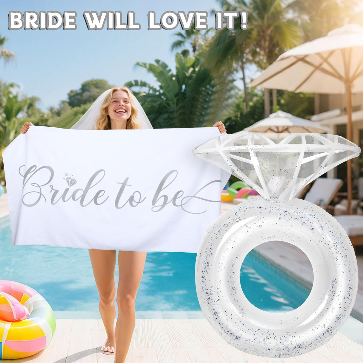 QOUBAI Wedding Pool Photo Prop set enhances beach and pool party visuals.