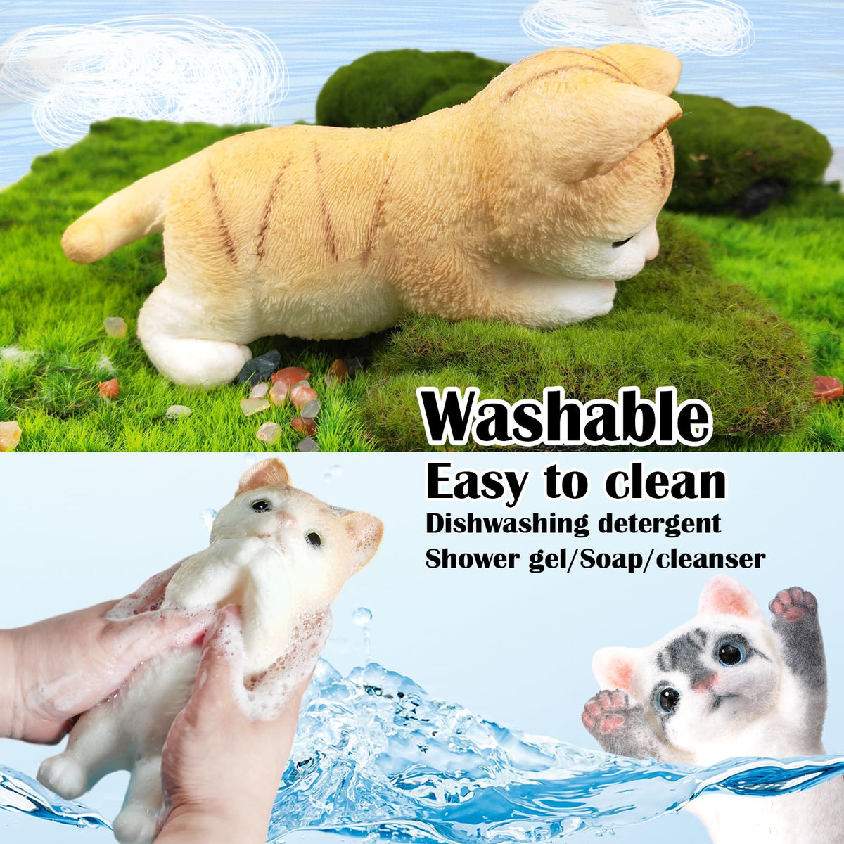 QOUXZ kitty squishy toy with a sticky texture for calming squeezes in busy spaces.