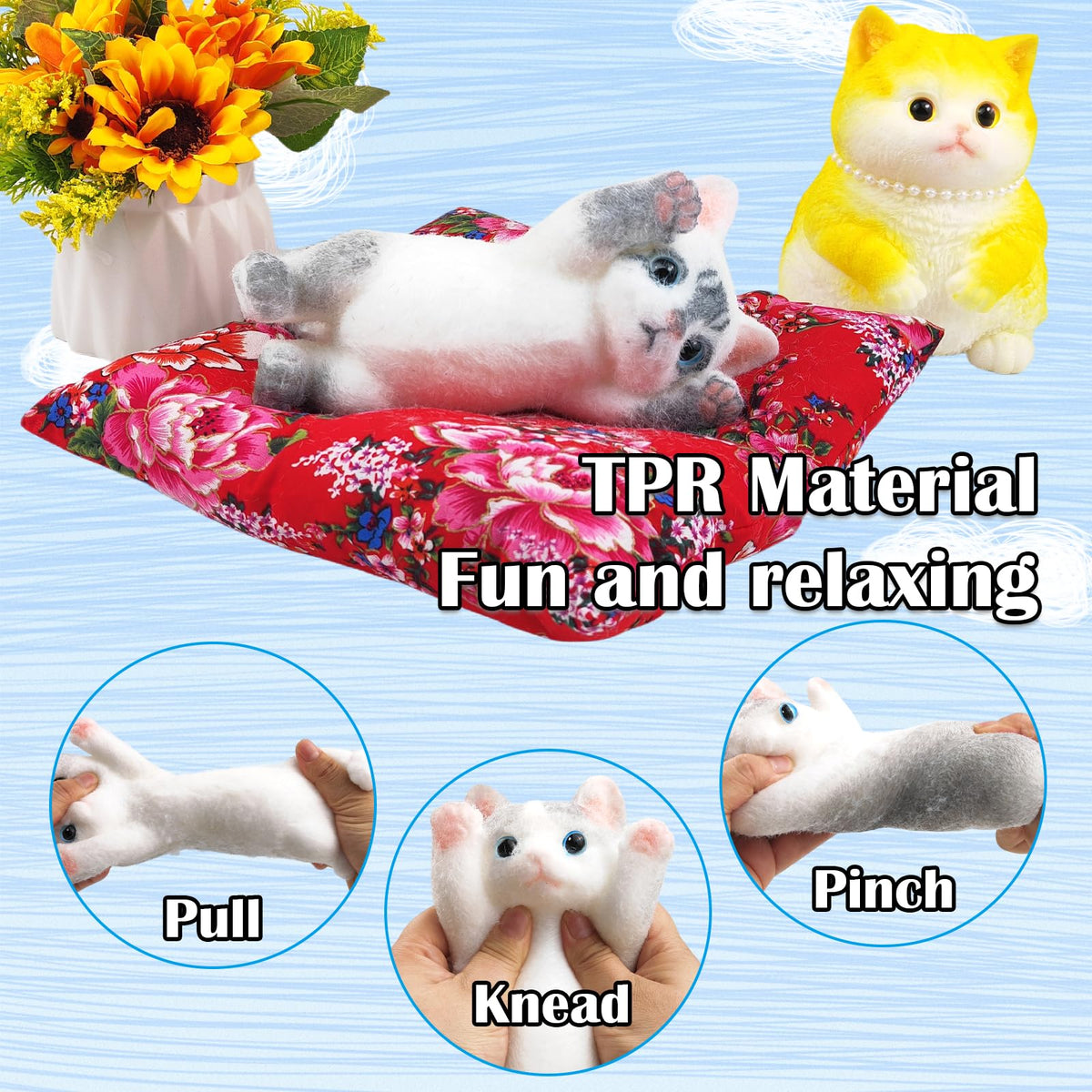 QOUXZ hand-painted squishy cat for sensory play and study support.