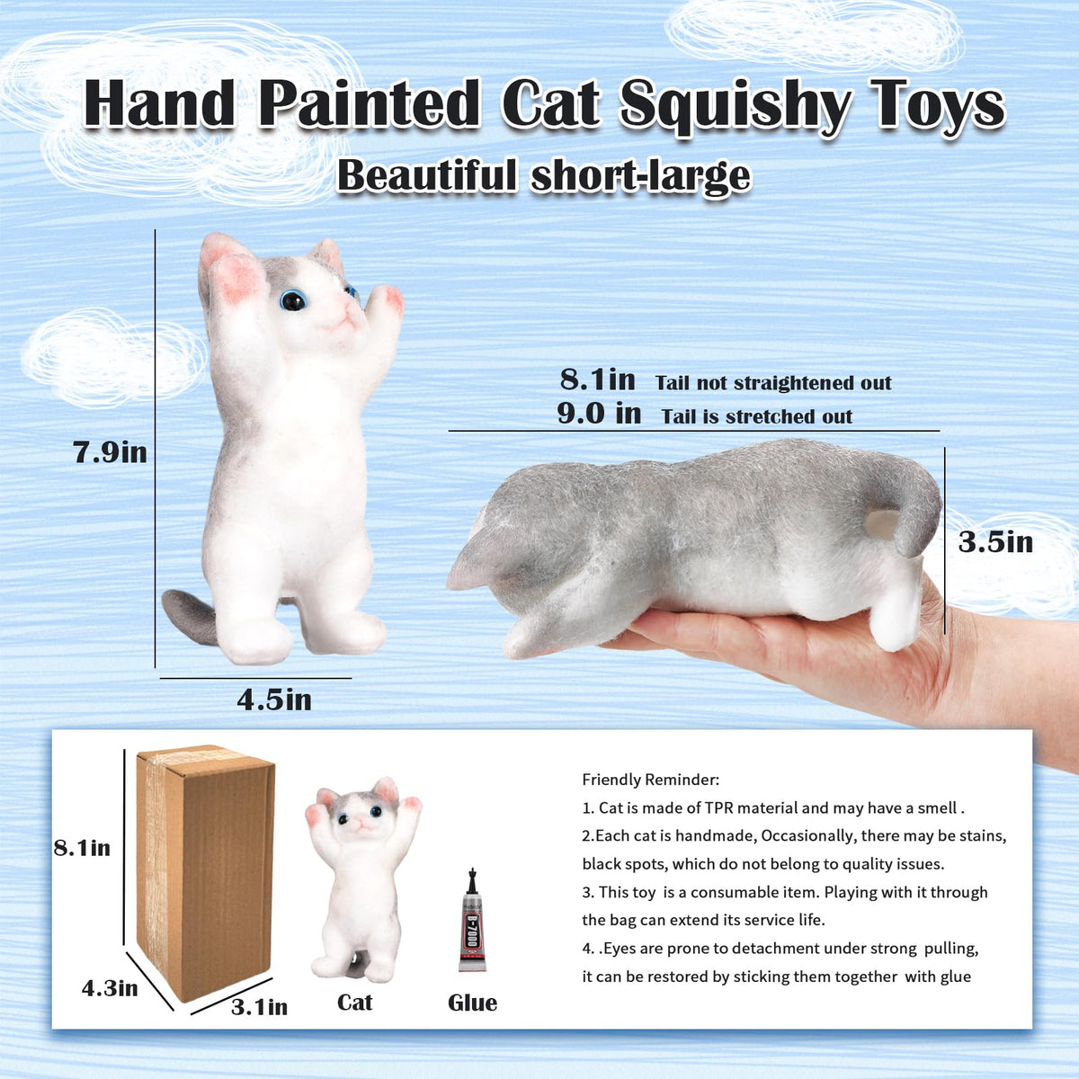 QOUXZ Hand-painted cat squishy design with vibrant color.