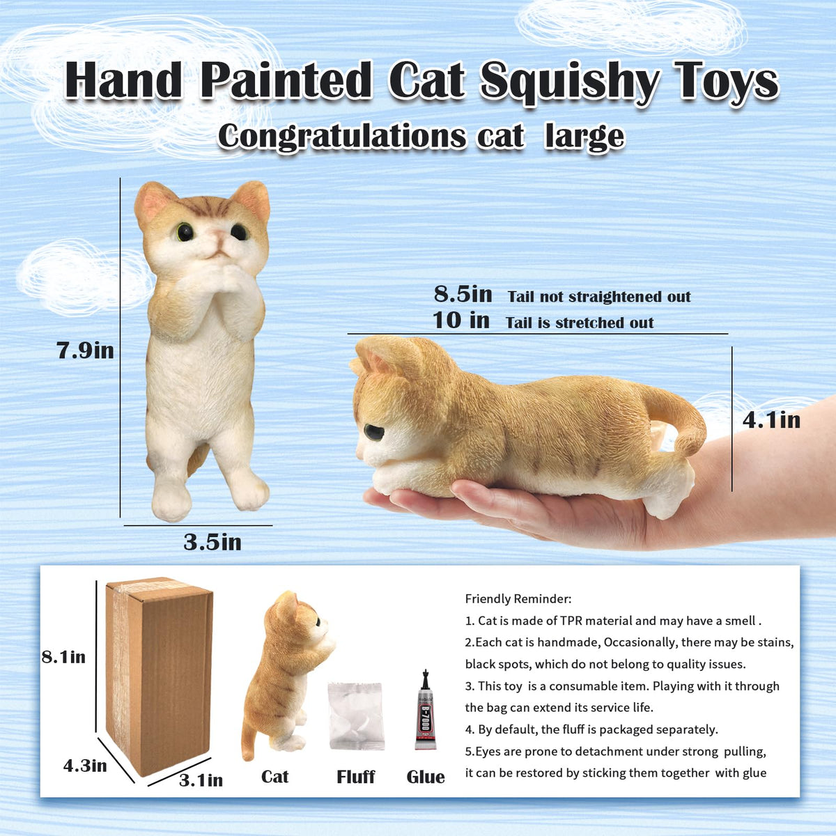 QOUXZ Cat squishy toy with hand-painted finish highlighting durable materials.