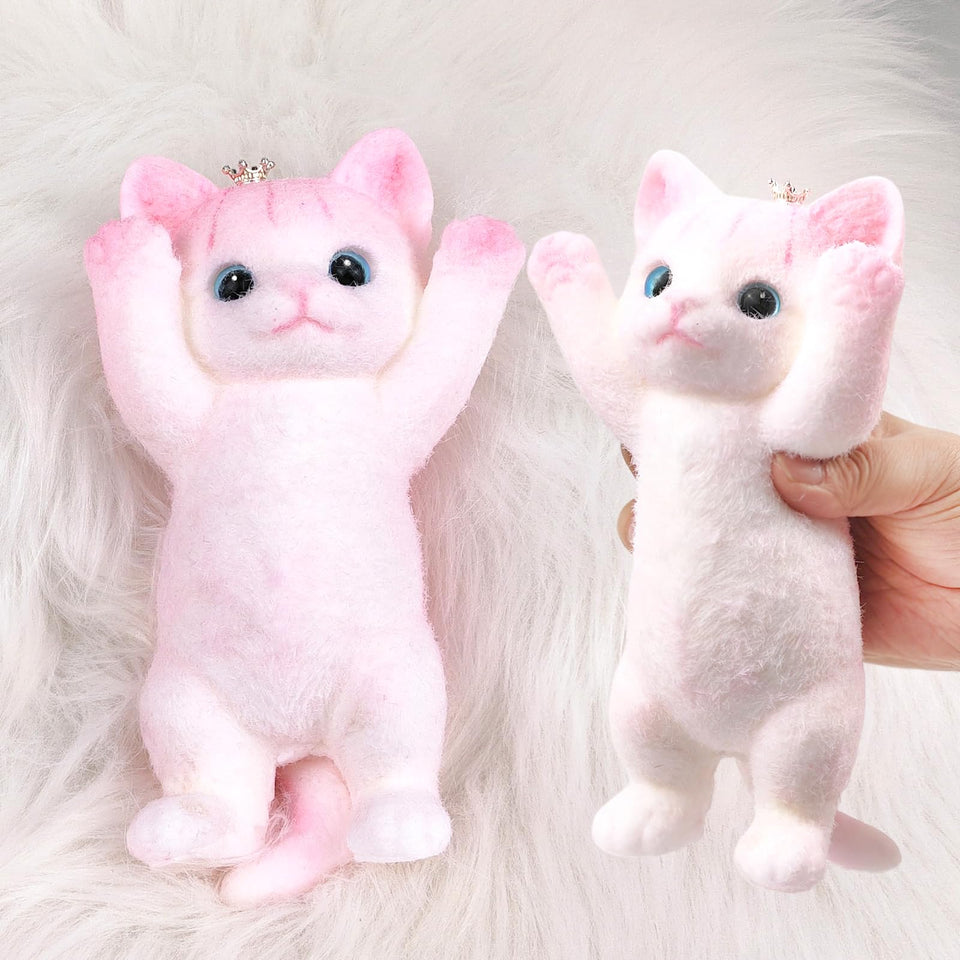 QOUXZ hand-painted cat squishy toy closeup for tactile stress relief.