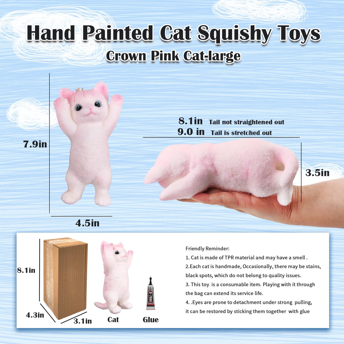 QOUXZ large ultra-soft kitty squeeze in hand for relaxation.