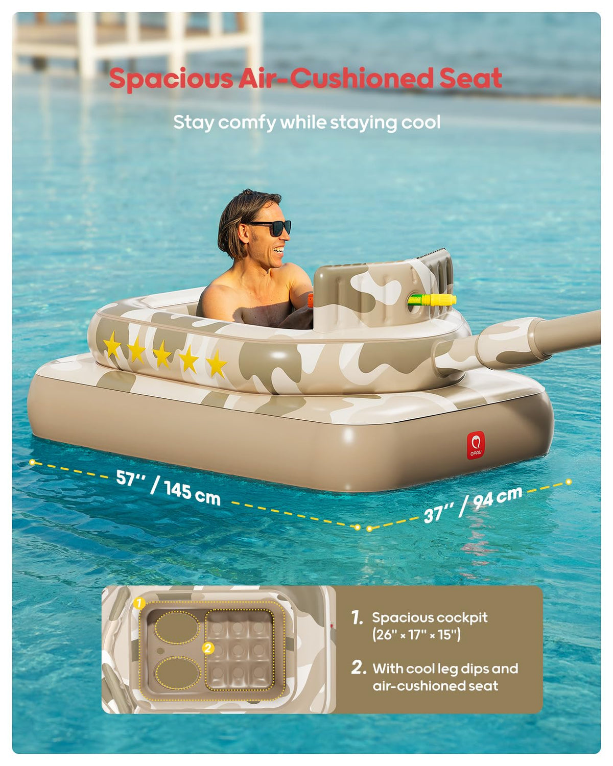QPAU long anti-tangle hose feeds water from the pool.
