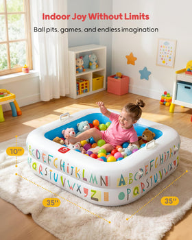 QPAU pool transforms into a ball pit for indoor imaginative play.