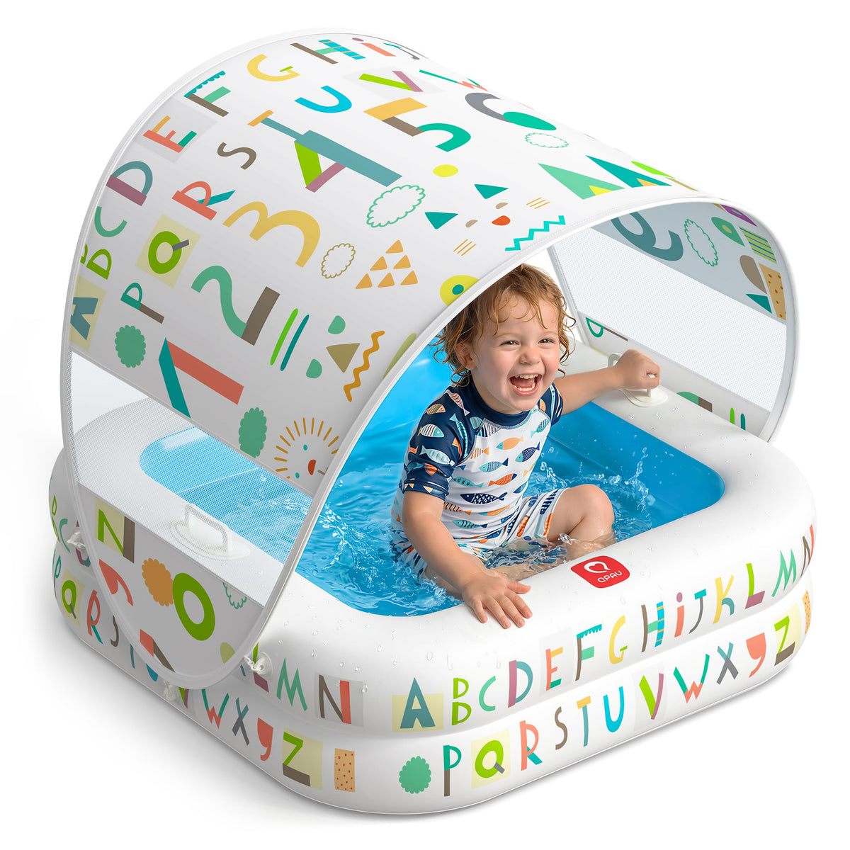 QPAU Baby Pool with Detachable Canopy shading sunny outdoor playtime.