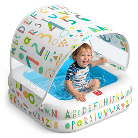 QPAU Baby Pool with Detachable Canopy shading sunny outdoor playtime.