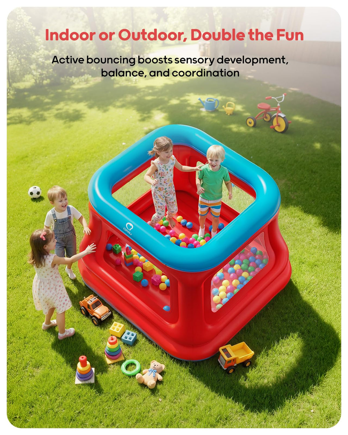 QPAU bounce house interior with ball pit invites exploration and imagination