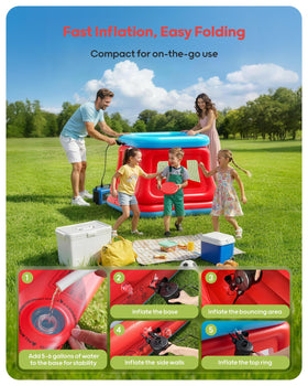 QPAU bounce house packs flat for storage, portable for indoor/outdoor use