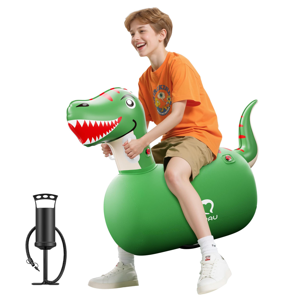 QPAU dinosaur bouncy horse side view for energetic indoor play