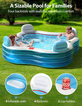 QPAU four-person pool with built-in chairs ideal for summer gatherings