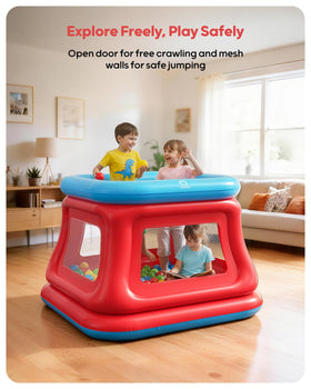 QPAU inflatable bounce house side view showing durable walls for shared play