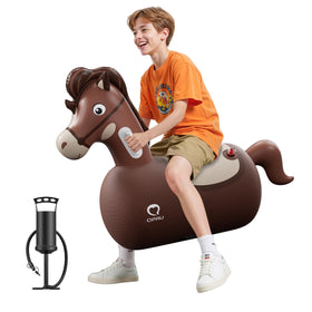 QPAU inflatable bouncy horse side view showing stable indoor play design.