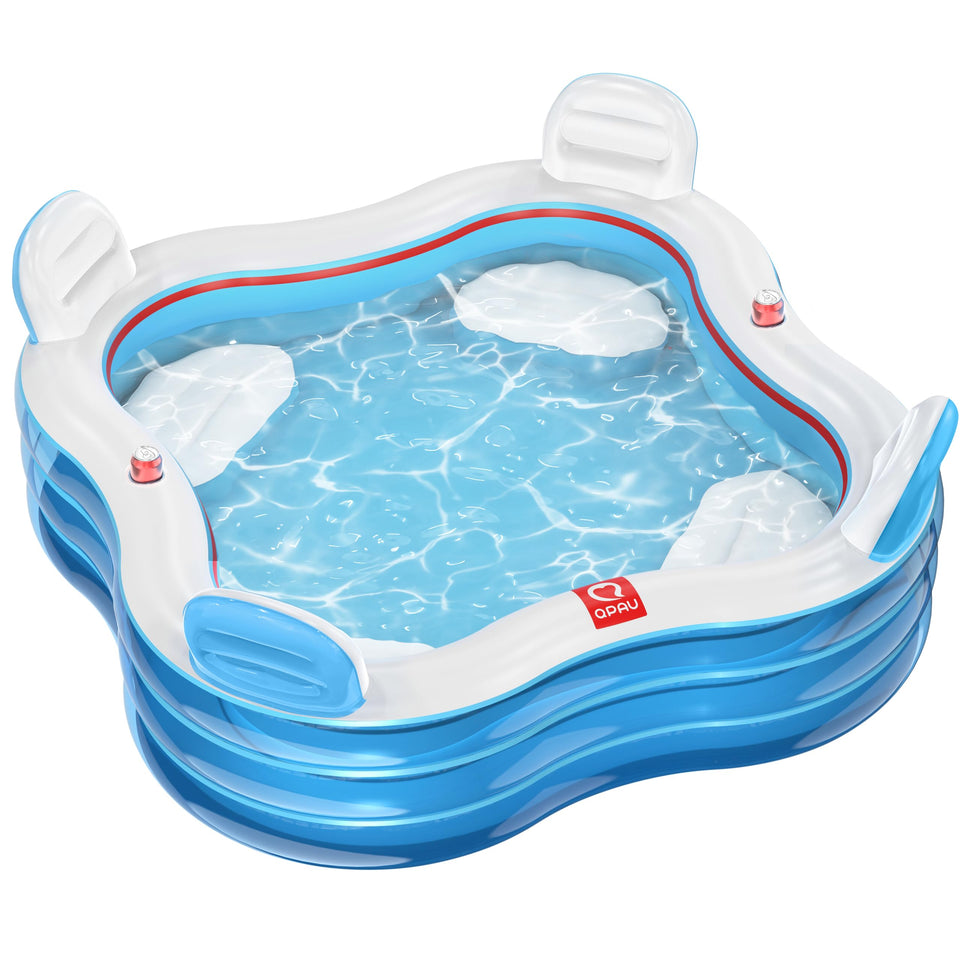 QPAU inflatable pool full-size with seats and backrests for family lounging
