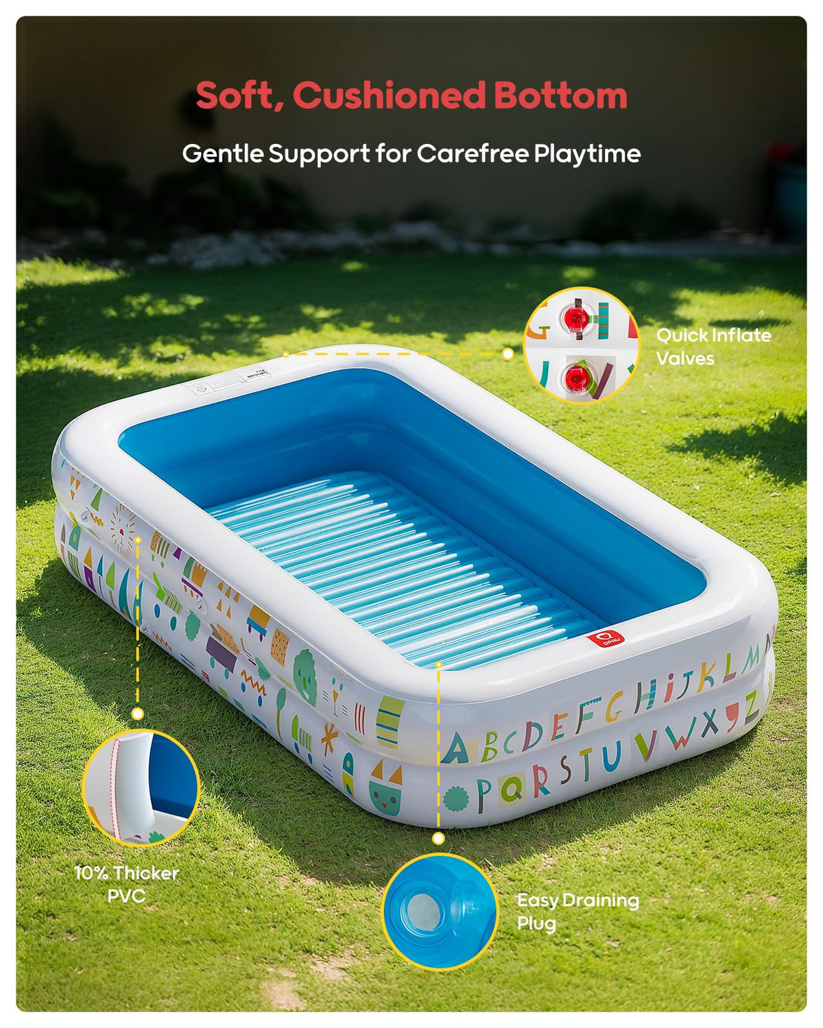 QPAU Kiddie Pool sun canopy keeps kids shaded on sunny days.