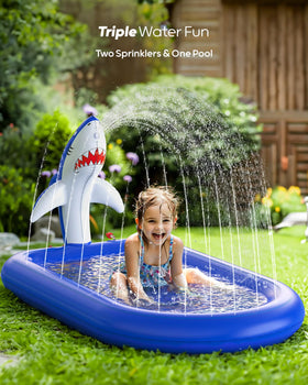 QPAU shark tail water spout creates extended spray for group play.