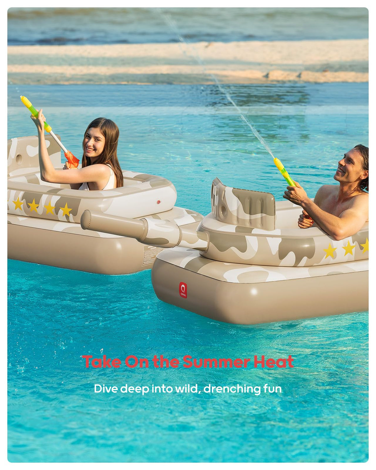 QPAU spacious ride-on tank design suits lakes and beaches.