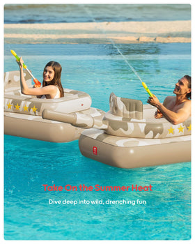QPAU spacious ride-on tank design suits lakes and beaches.