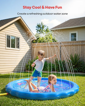 QPAU splash pad kids playing with water sprays for active outdoor play.