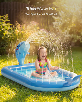 QPAU sprinklers around rim provide gentle backyard spray for kids
