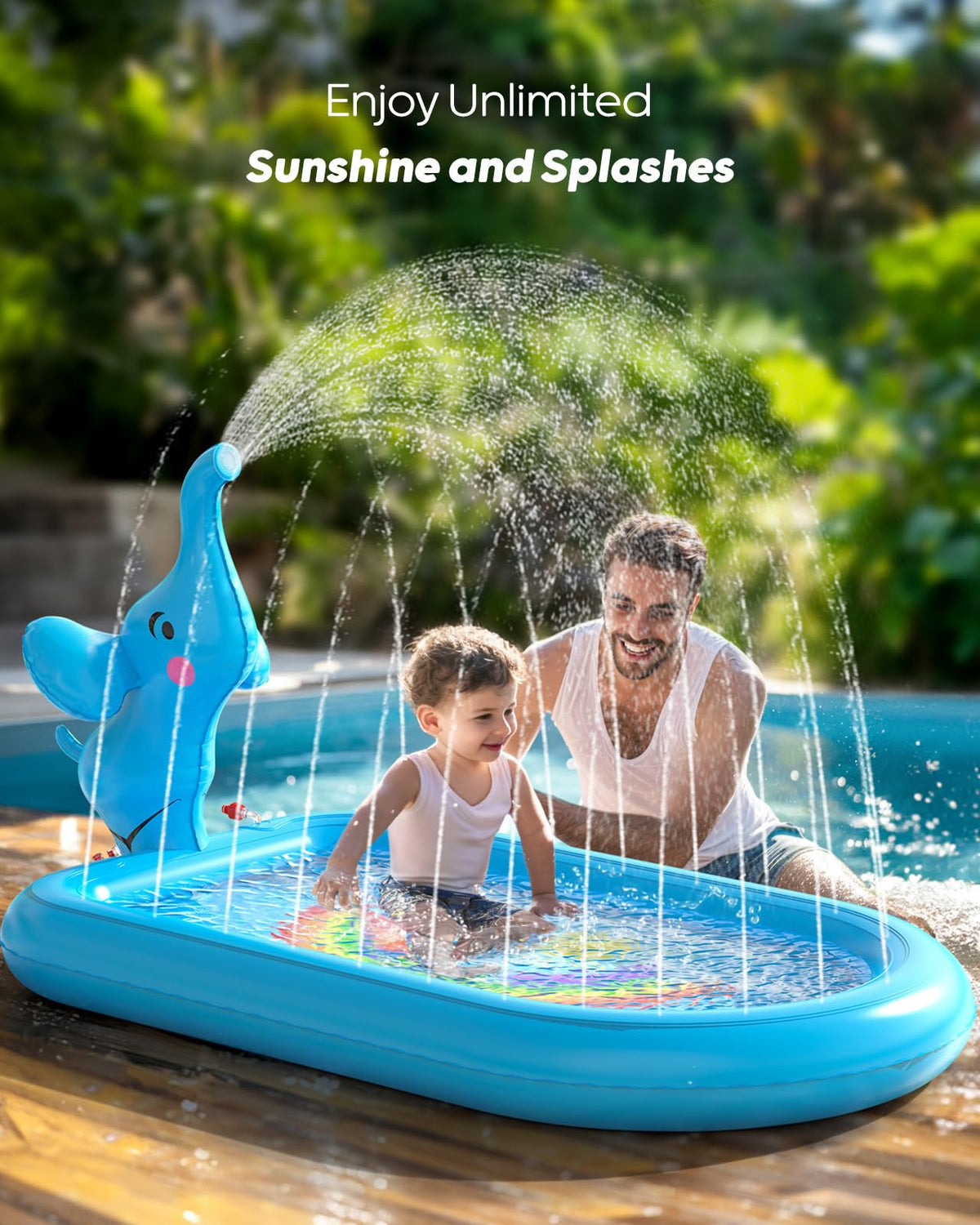 QPAU toddler outdoor play mat with rim sprinklers for interactive fun