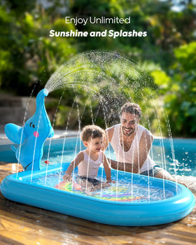 QPAU toddler outdoor play mat with rim sprinklers for interactive fun