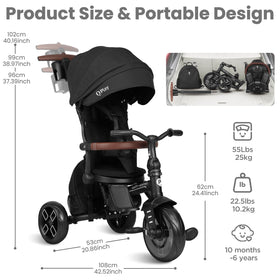 QPlay stroller bike detachable backpack stores toys and snacks.