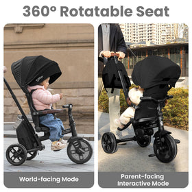 QPlay stroller bike height-adjustable push handle for parent comfort and control.
