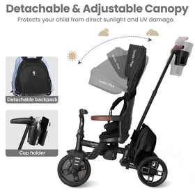 QPlay stroller bike triple pedals with five-point harness for added security.