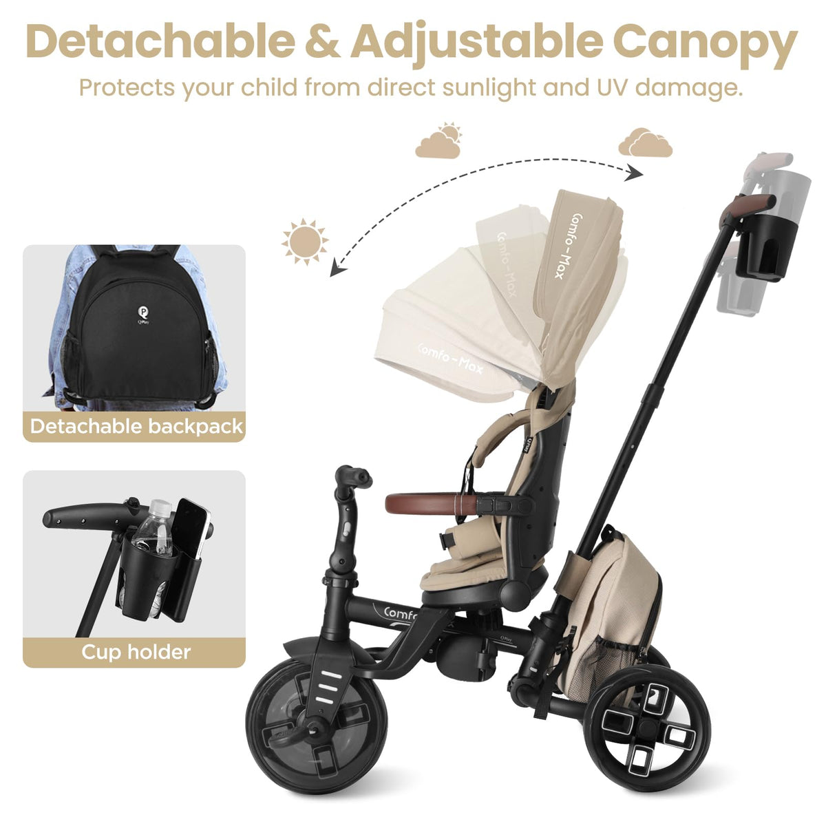 QPlay Toddler Bike Stroller adjustable handle for comfortable steering