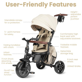 QPlay Toddler Bike Stroller detachable backpack stores snacks and toys