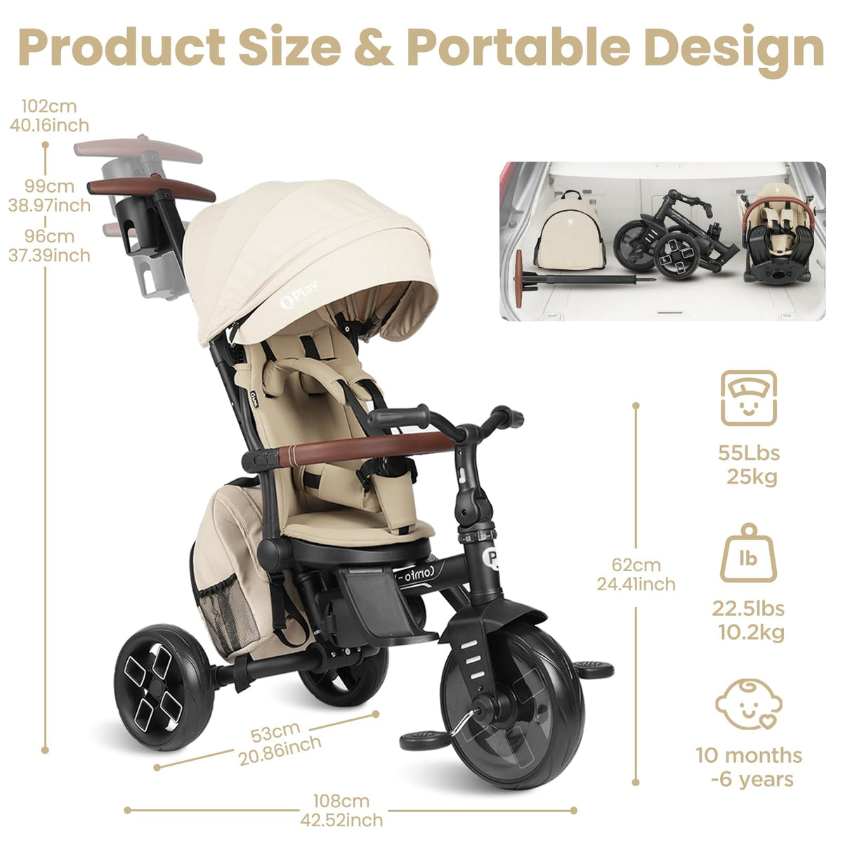 QPlay Toddler Bike Stroller big EVA wheels ride smoothly