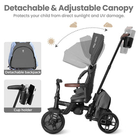 QPlay five-point harness and triple pedal for added safety during rides.